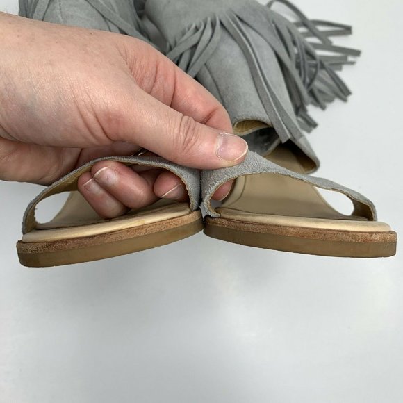 Koolaburra Piaz II Fringe Leather Open Toe Sandals Heron Gray Shoes Women’s Sz 7 - Picture 8 of 10